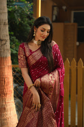 Luxuriant Bandhej Kanjivaram Wine Color Silk Saree